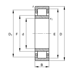 圆柱滚子轴承 nu322-e-tvp2, 根据 din 5412-1 标准的主要尺寸, 非定位轴承, 可分离, 带保持架