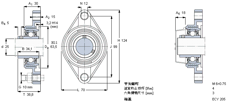 skf y-型轴承带法兰单元, y-技术，椭圆轴承座，平头螺钉锁定fytbk25tr样本图片